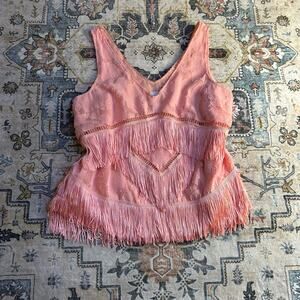 HD in Paris Anthropologie Women's Tassel Tank Top Going Out Blouse Western Pink